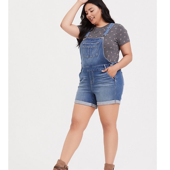 torrid Denim - TORRID medium wash shortalls with stretch